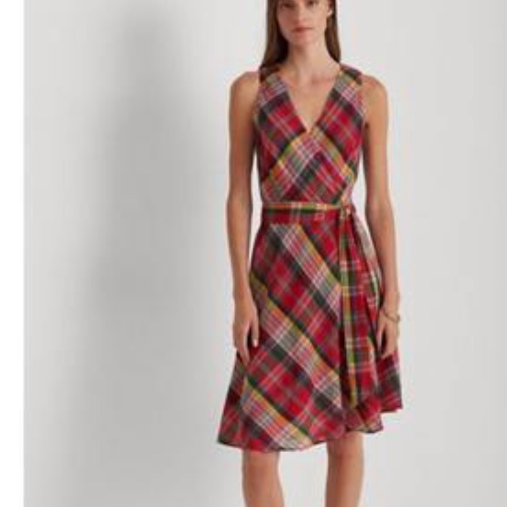 Lauren Ralph Lauren Plaid Crinkle Cotton Sleeveless Dress Sz 8